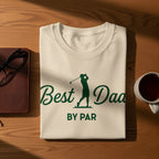 Cream t-shirt with "Best Dad By Par" graphic and golfer silhouette.