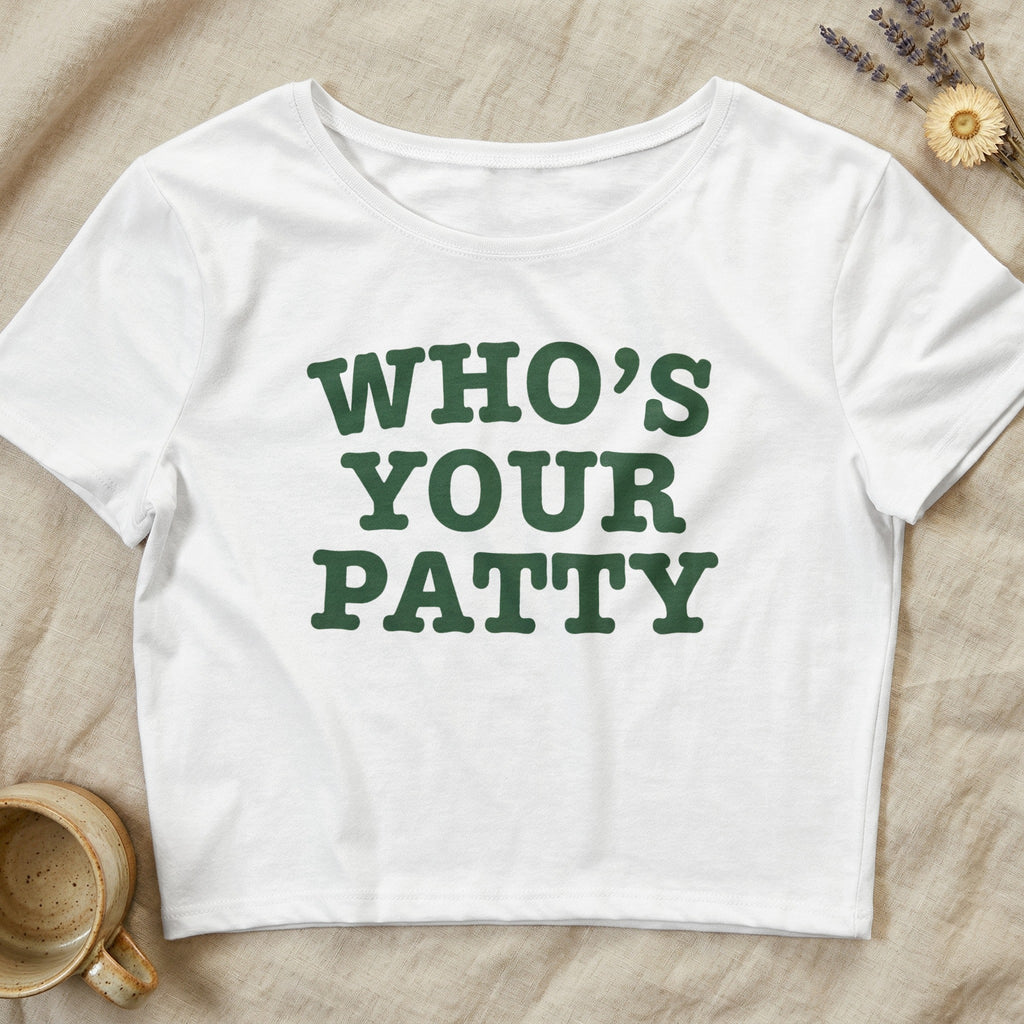 White WHO'S YOUR PATTY Green Print Crop Top product type