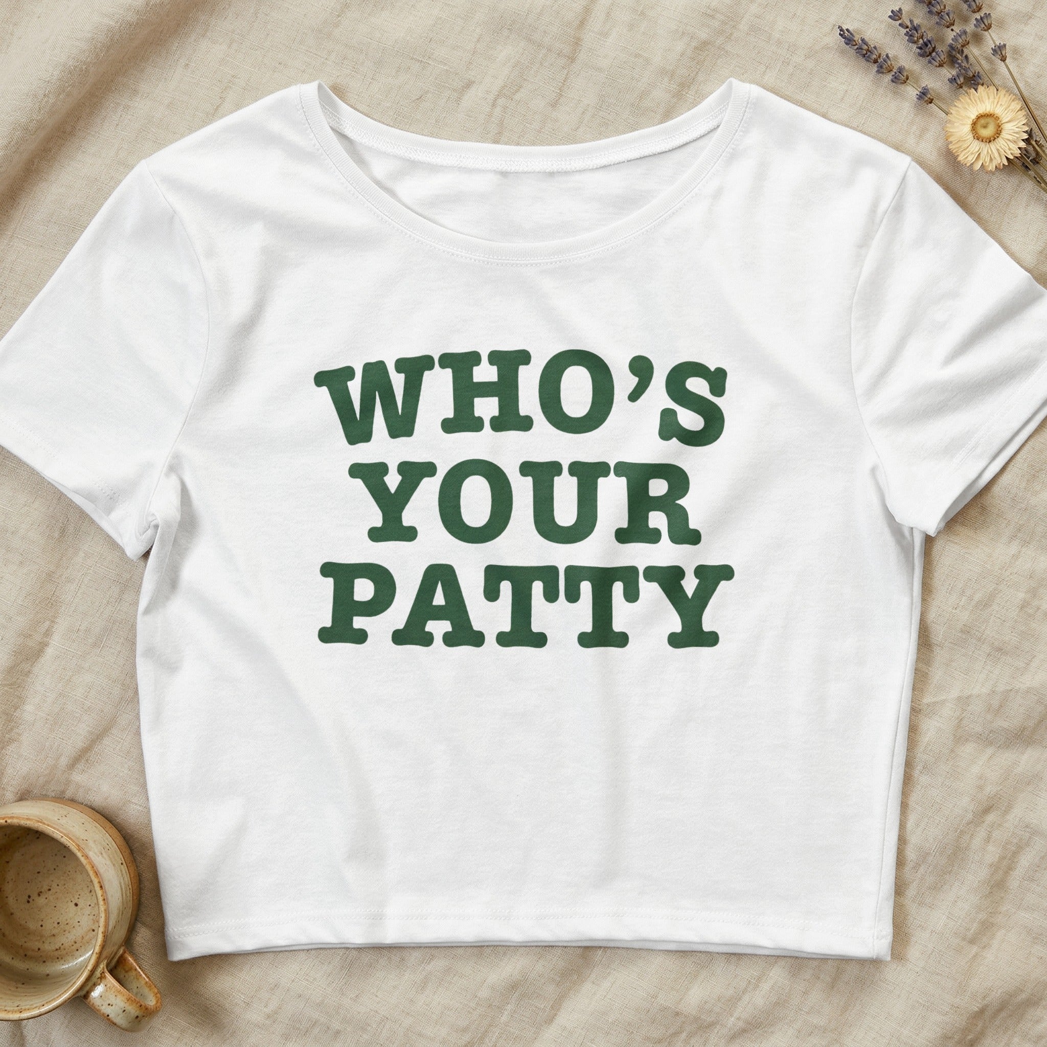 White WHO'S YOUR PATTY Green Print Crop Top product type