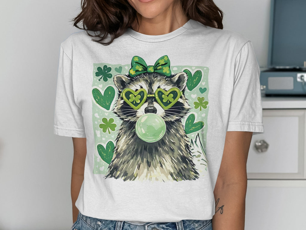 Raccoon Saint Patricks Day Shamrocks Green Bubble Gum Hearts product type