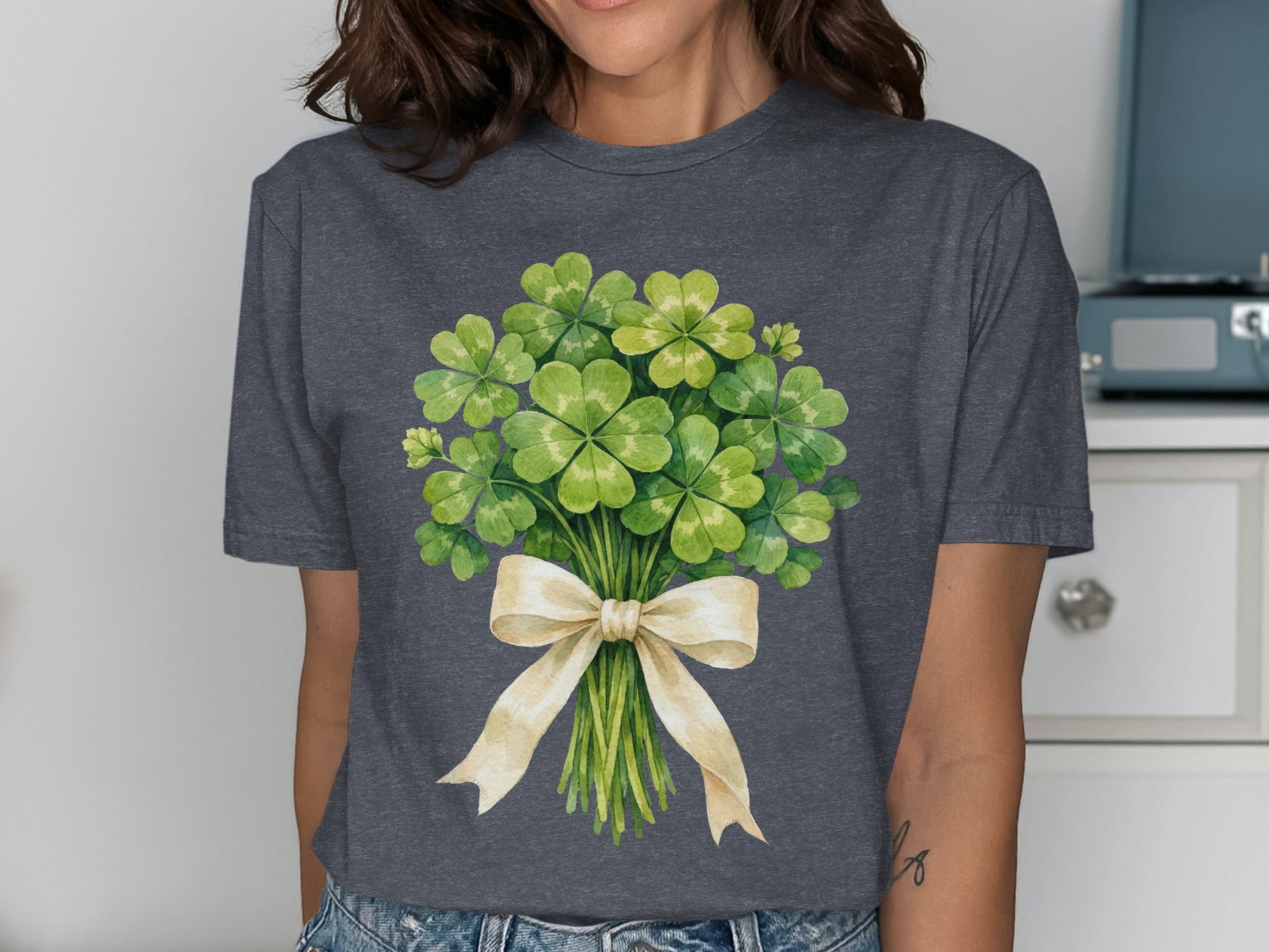 Lucky Green Clover Bouquet Beige Ribbon T-shirt product type