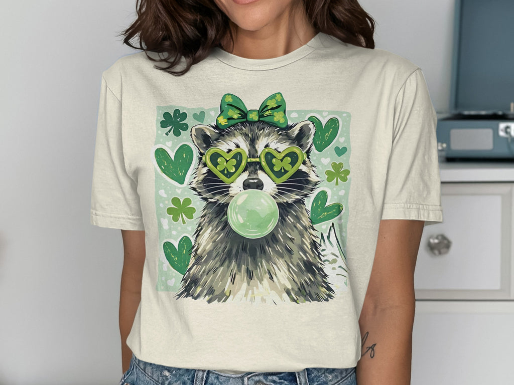 Raccoon Shamrocks Heart Glasses Green Bubble product type