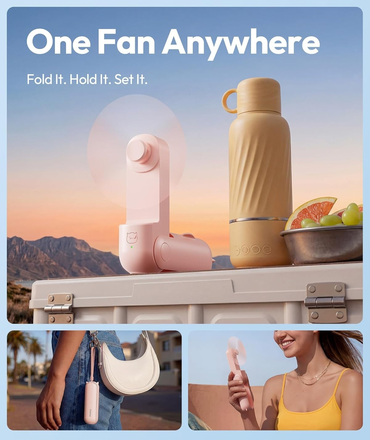 One fan anywhere — fold it, hold it, set it