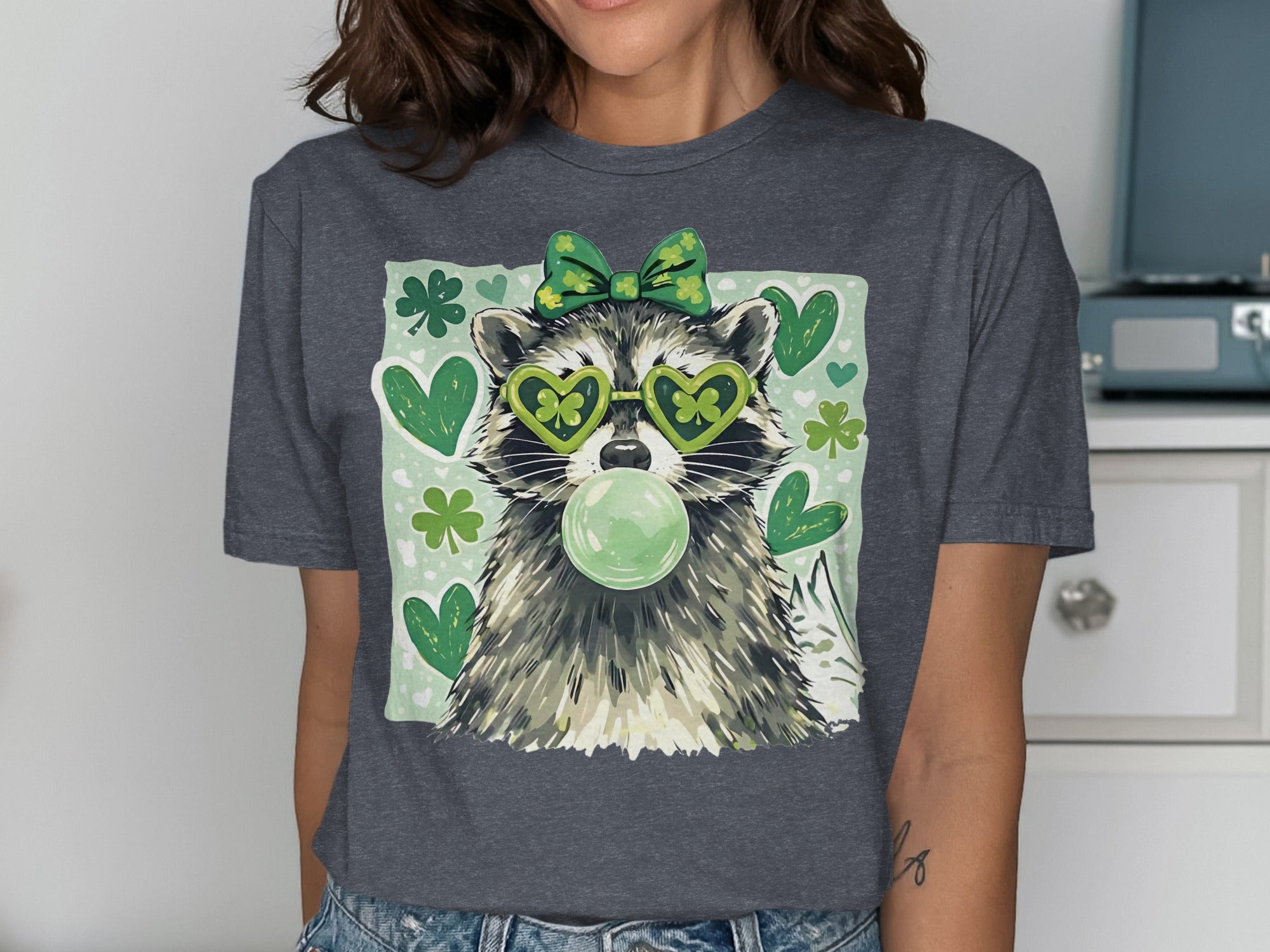 Cute Raccoon Saint Patrick's Day Shamrock Hearts Bubblegum product type