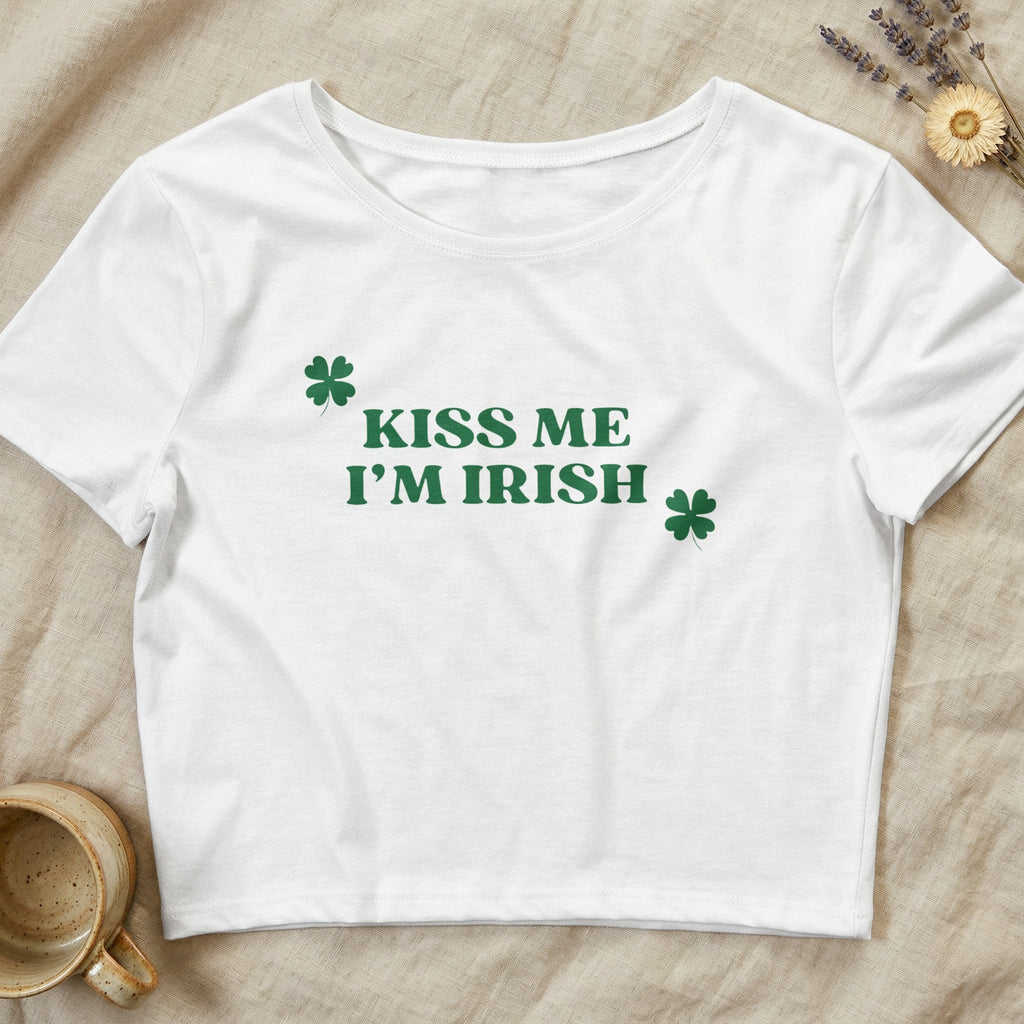 White Kiss Me I'm Irish St Patricks Day Crop Top product type