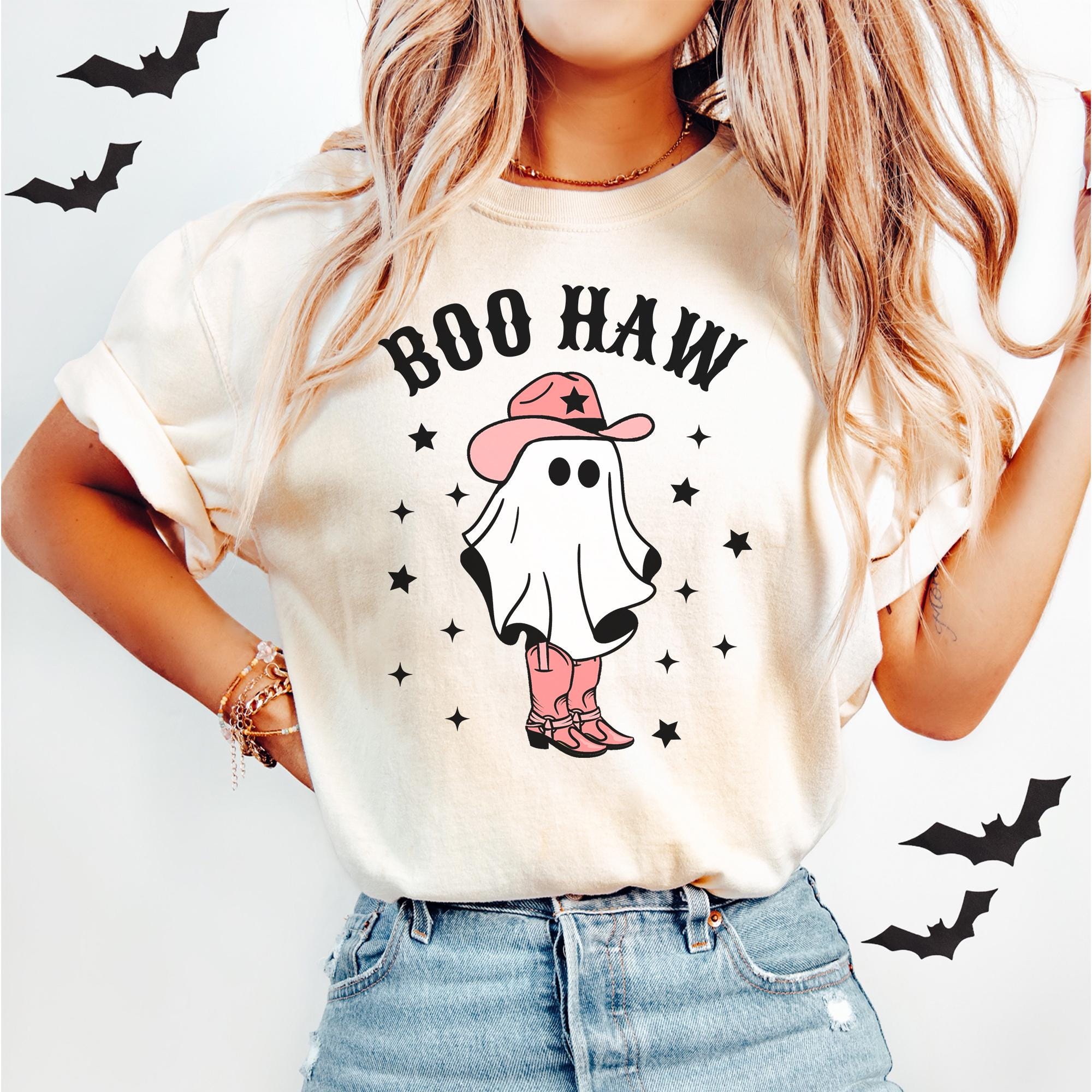 Boo Haw Halloween Comfort Colors® Shirt, Retro Cute Ghost, Funny Halloween T-shirt, Spooky Season Shirt, Halloween Party Tee