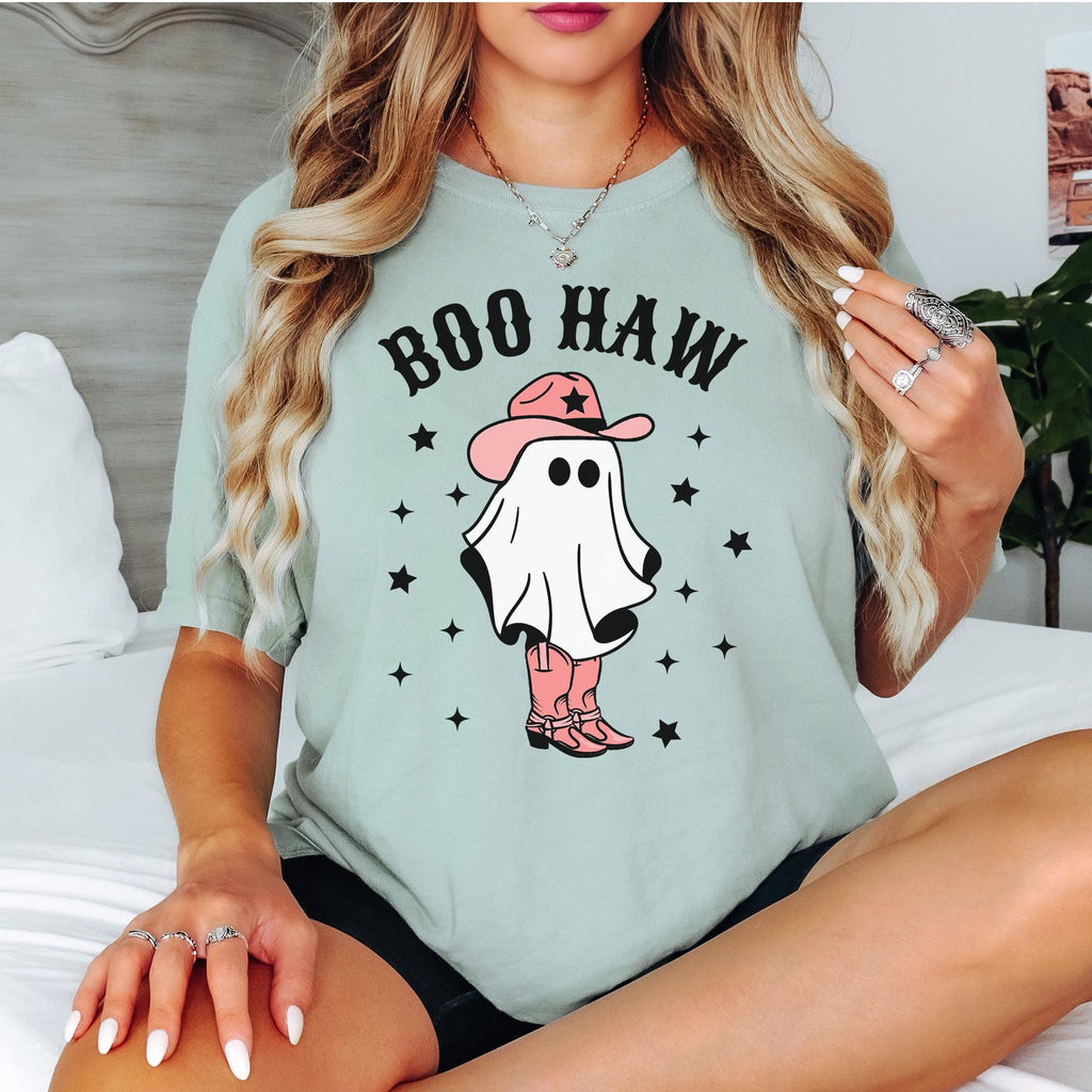 Boo Haw Halloween Comfort Colors® Shirt, Retro Cute Ghost, Funny Halloween T-shirt, Spooky Season Shirt, Halloween Party Tee