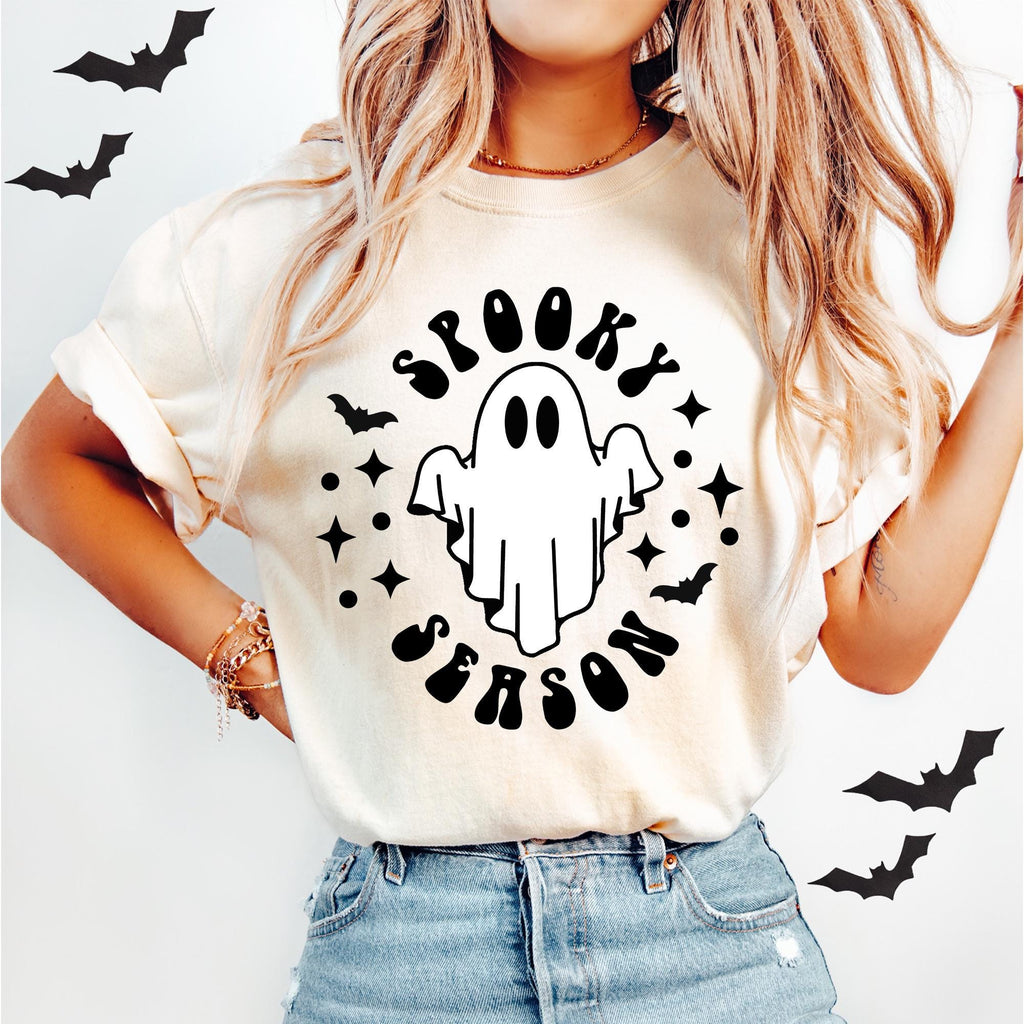Halloween T-Shirt, Cute Ghost Graphic Tee, Women's Spooky Season Retro Vintage Top, Fall Fashion, Halloween Costume Shirt