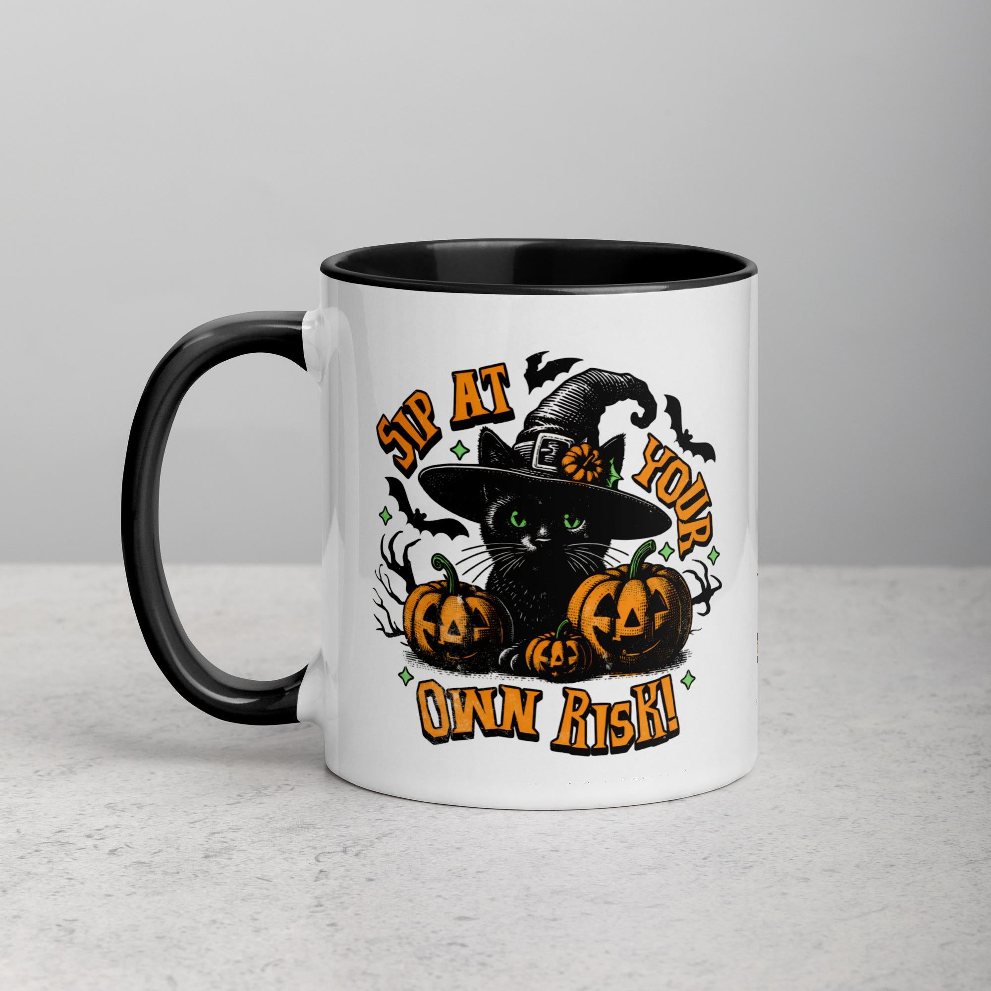 Spooky Cat Fall Halloween Mug - Halloween Coffee Decor Gift - Black Cat Mug for Autumn & Halloween Decorations - Cats Lover