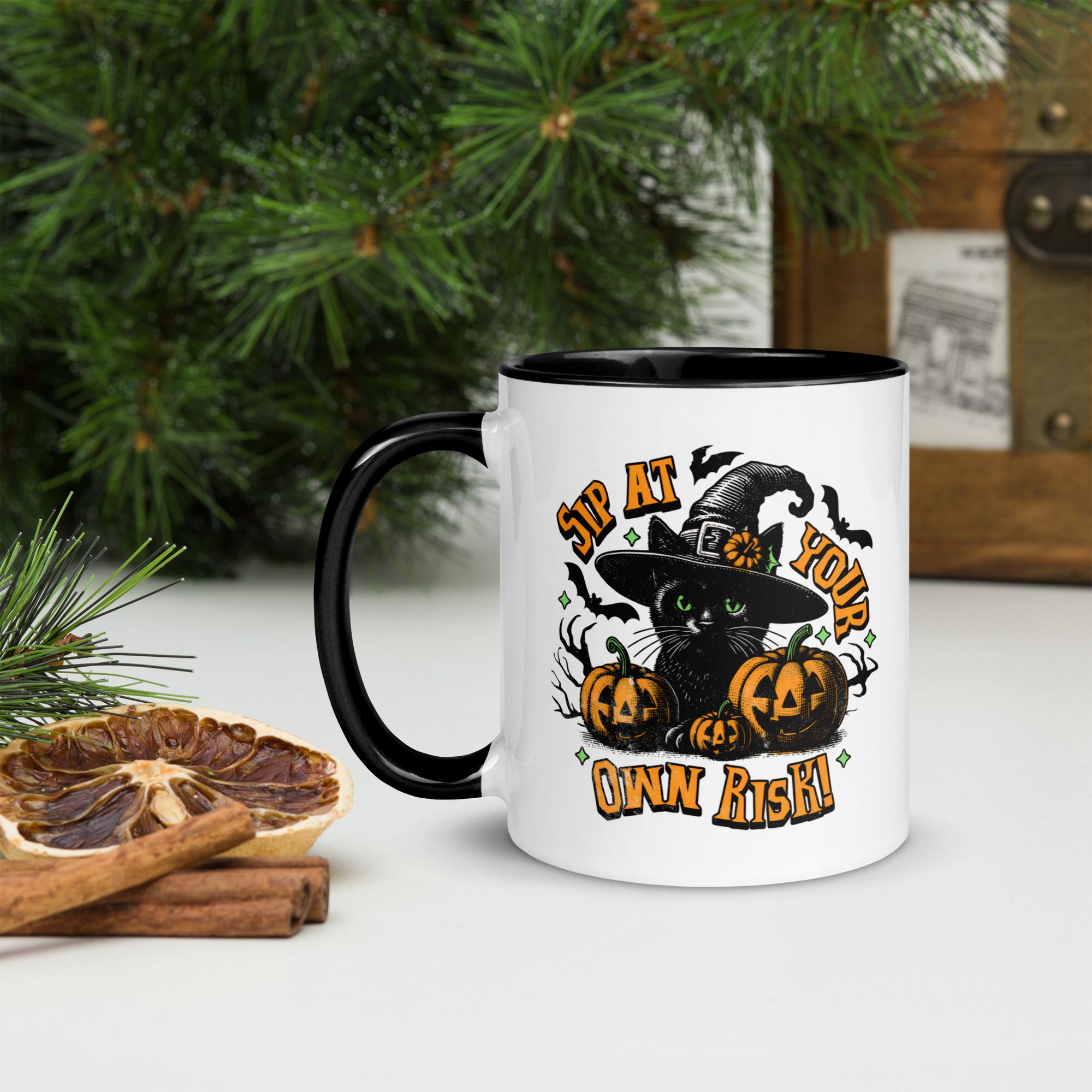 Spooky Cat Fall Halloween Mug - Halloween Coffee Decor Gift - Black Cat Mug for Autumn & Halloween Decorations - Cats Lover
