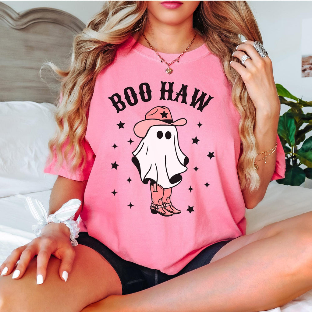 Boo Haw Halloween Comfort Colors® Shirt, Retro Cute Ghost, Funny Halloween T-shirt, Spooky Season Shirt, Halloween Party Tee