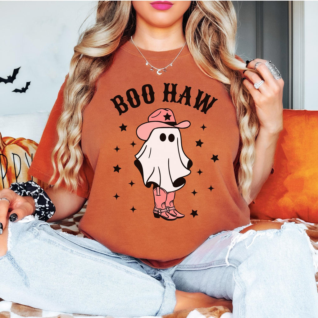 Boo Haw Halloween Comfort Colors® Shirt, Retro Cute Ghost, Funny Halloween T-shirt, Spooky Season Shirt, Halloween Party Tee