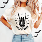 Retro Halloween Shirt - Vintage Skeleton Graphic Tee - Spooky T-Shirt for Women- Halloween Party Costume Top