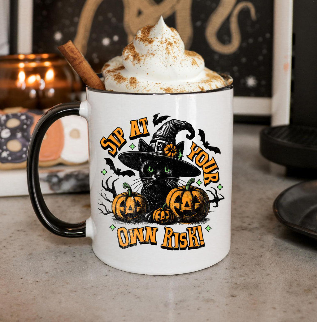 Spooky Cat Fall Halloween Mug - Halloween Coffee Decor Gift - Black Cat Mug for Autumn & Halloween Decorations - Cats Lover