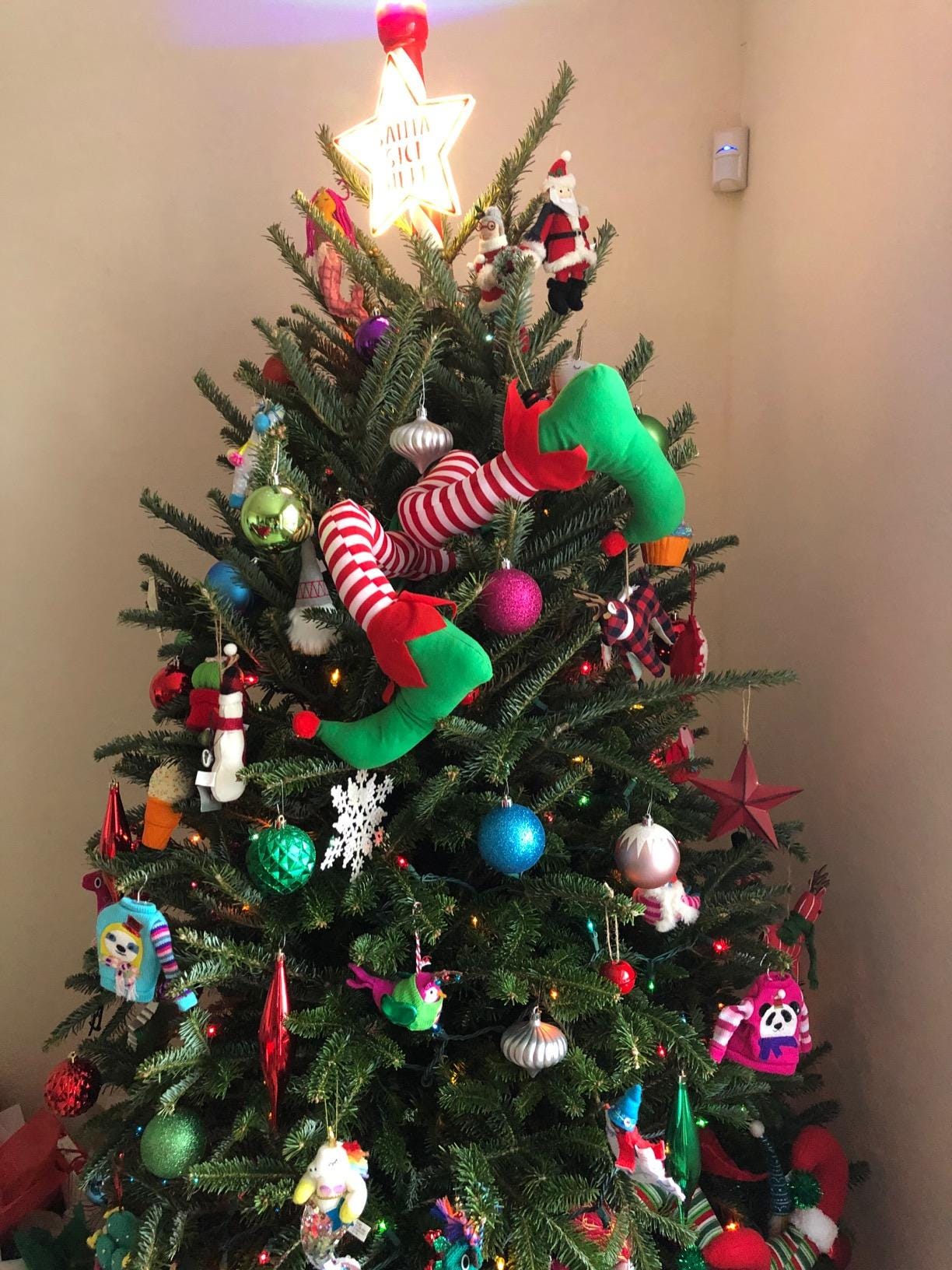 Christmas Tree Elf Legs Decoration – Funny Holiday Ornament for Xmas Tree Decor, Striped Elf Leg Insert, Whimsical Indoor Decoration