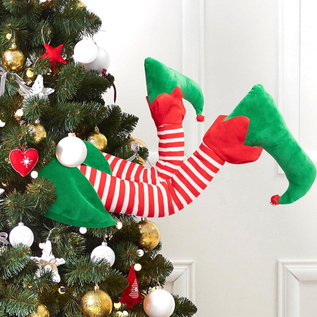 Christmas Tree Elf Legs Decoration – Funny Holiday Ornament for Xmas Tree Decor, Striped Elf Leg Insert, Whimsical Indoor Decoration