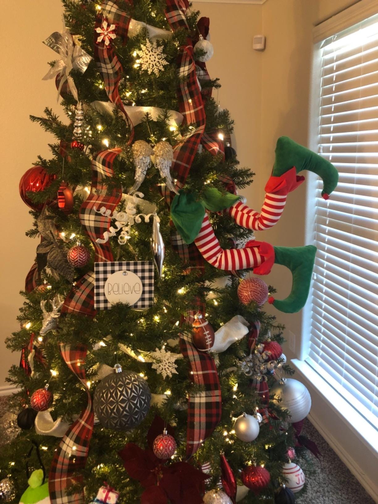 Christmas Tree Elf Legs Decoration – Funny Holiday Ornament for Xmas Tree Decor, Striped Elf Leg Insert, Whimsical Indoor Decoration